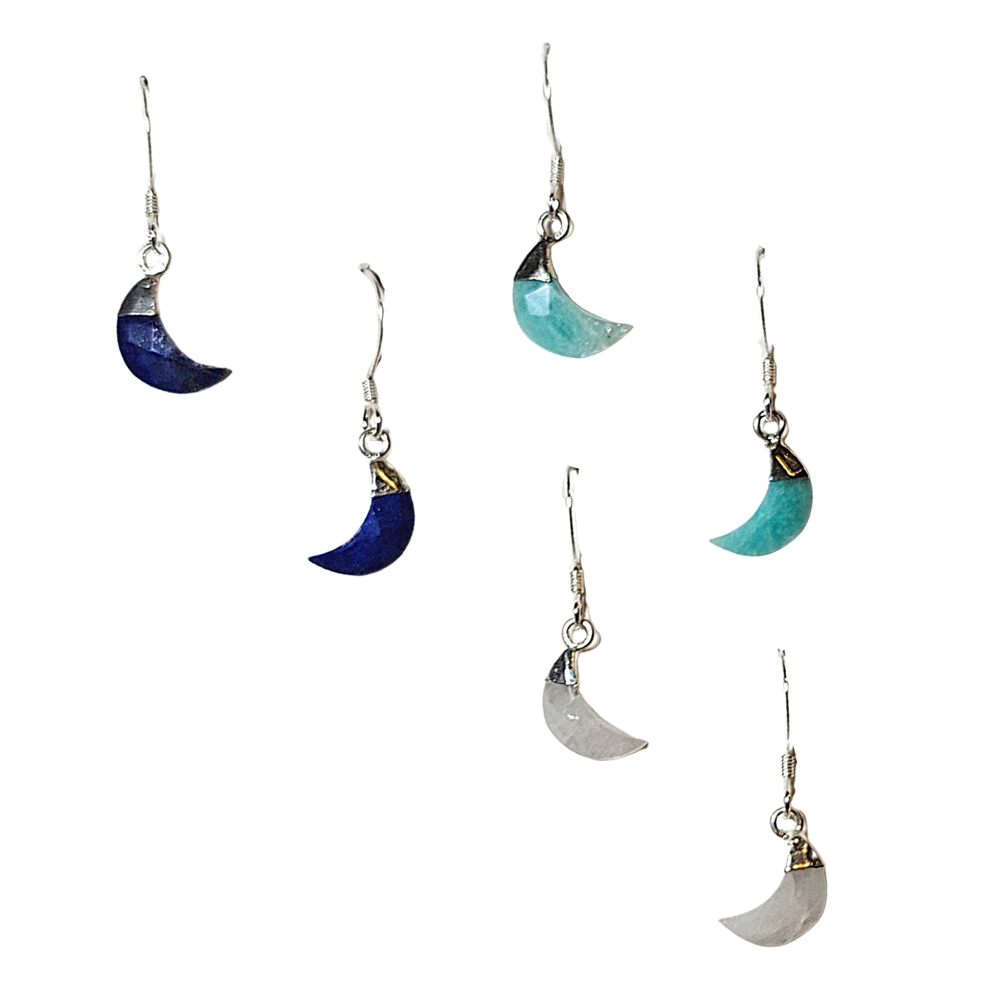 Small Crescent Moon Gemstone Earrings in Sterling Silver, Stone Choice, #8101-ss