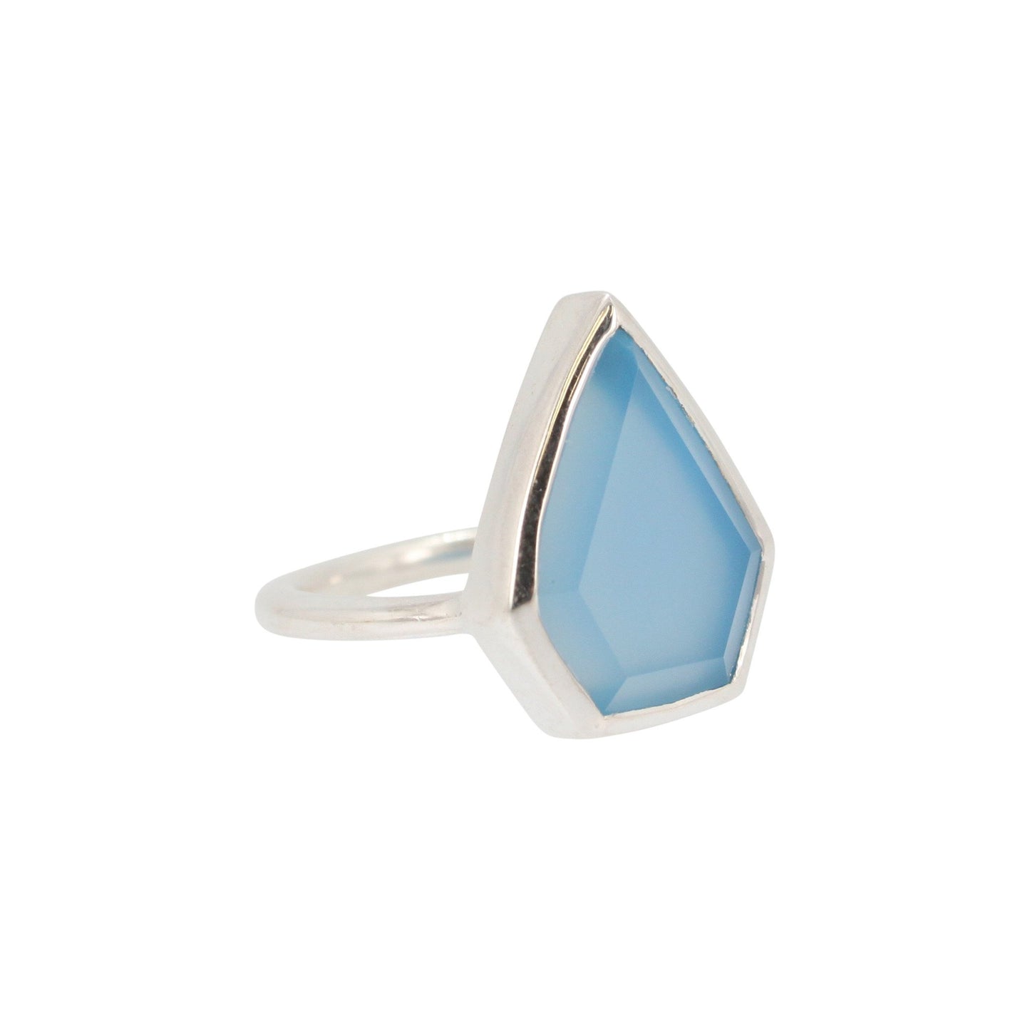 Geometric Blue Chalcedony Gemstone Ring in Silver, #6326-ss