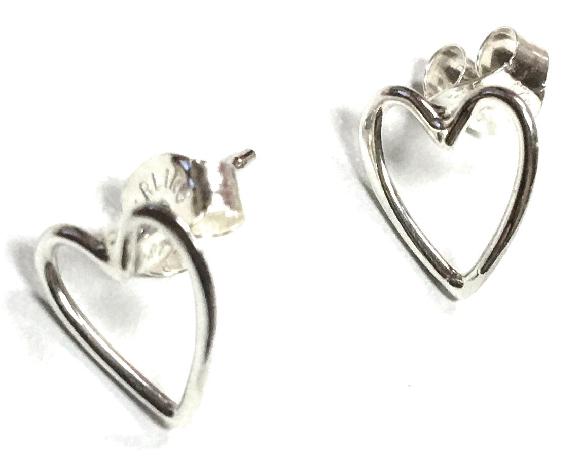 Small Heart Stud Earrings in Sterling Silver, #E014