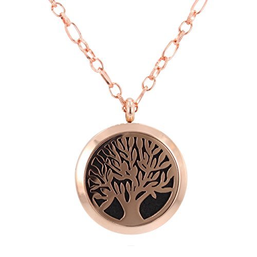 Aromatherapy Tree Essential Oil Diffuser Locket Necklace or Car Air Freshener in Rose Gold Stainless Steel#6376