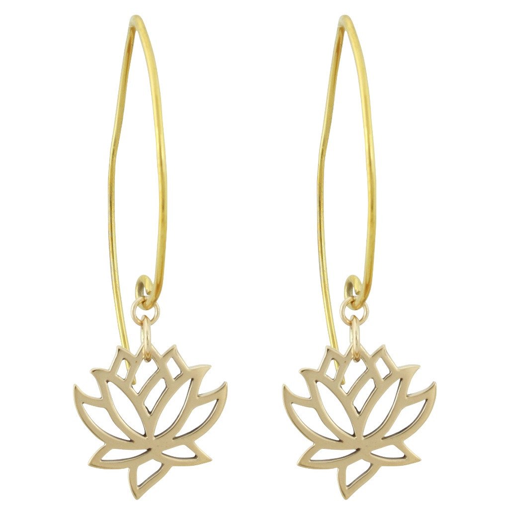 Lotus Flower Dangle Earrings in Bronze, #8373-brz