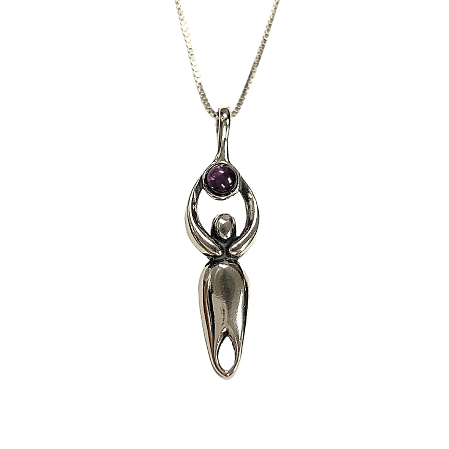 Lunar Goddess with Gemstone Necklace on an 18" Sterling Silver Box Chain, #8718-ss