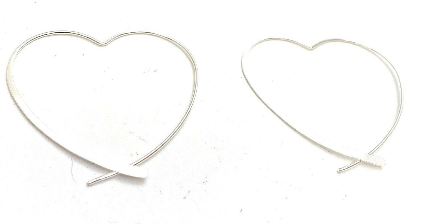 Open Heart Threader Sterling Silver Hoops