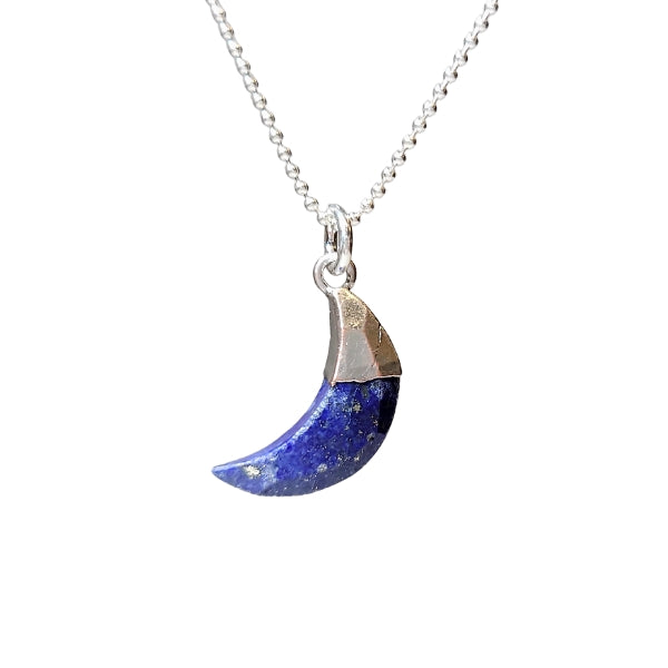 Now in 18" or 20"!  Crescent Moon Gemstone Necklace in Sterling Silver, 12 Stone Choice, #6101-ss