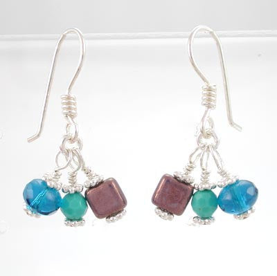 Colorful Czech Glass Cluster Earrings with Sterling Silver, 8637