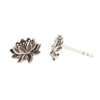 Lotus Flower Stud Earrings in Sterling Silver, #7582-ss