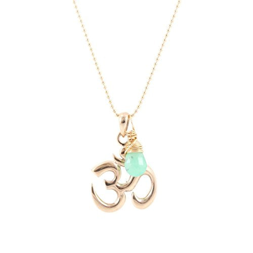 Bronze Om Necklace with Chrysoprase Briolette, #6854-brz