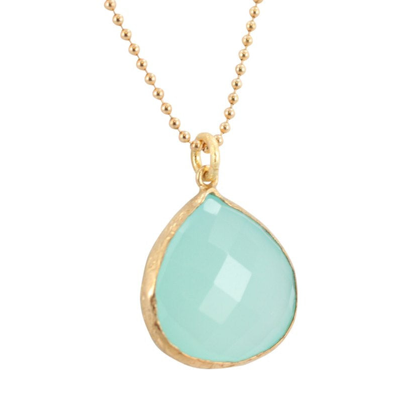 Green Chalcedony Pendant with 18K Gold on an 18 inch Gold Fill Bead Chain, #7061E