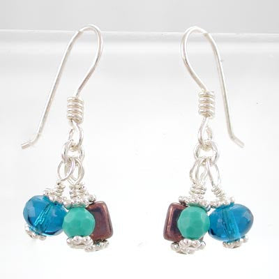 Colorful Czech Glass Cluster Earrings with Sterling Silver, 8637