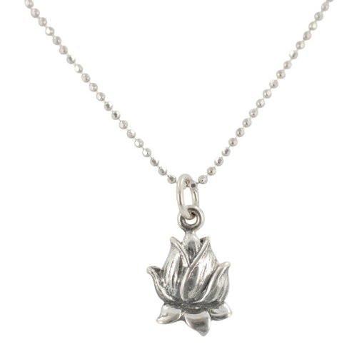 Detailed Closed Lotus Flower Necklace in Sterling Silver, #7019-ss