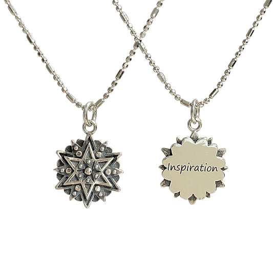 Inspiration Mandala Affirmation Double Sided Necklace in Sterling Silver, #6112