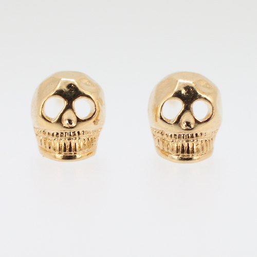 Kitsch Brand, RIP Really Important Person, Skull Post Earrings in 14k Gold Plated Brass, #7365