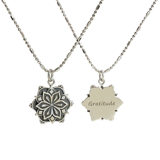 Gratitude Mandala Affirmation Double Sided Necklace in Sterling Silver, #6112