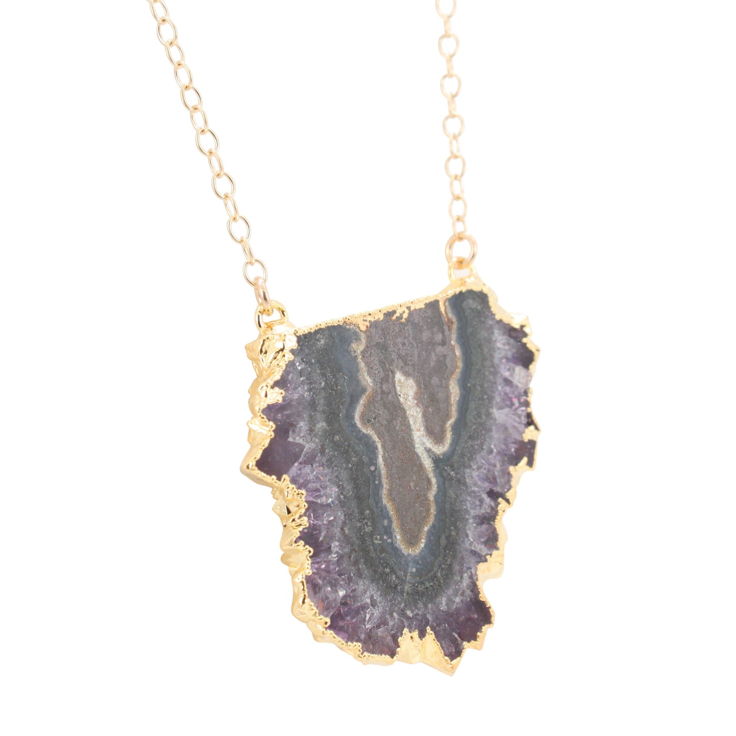 Amethyst Stalactite Gemstone Necklace on a 22 Inch Chain, #6313-yg