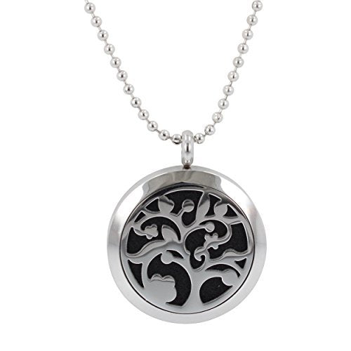 Aromatherapy Tree Essential Oil Diffuser Locket Necklace or Car Freshener in Stainless Steel, 32 Inch Chain, #6375