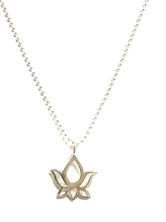 Tiny Cut Out Design Lotus Flower Pendant in Sterling Silver on a 16" or 18" Bead Chain, #8453