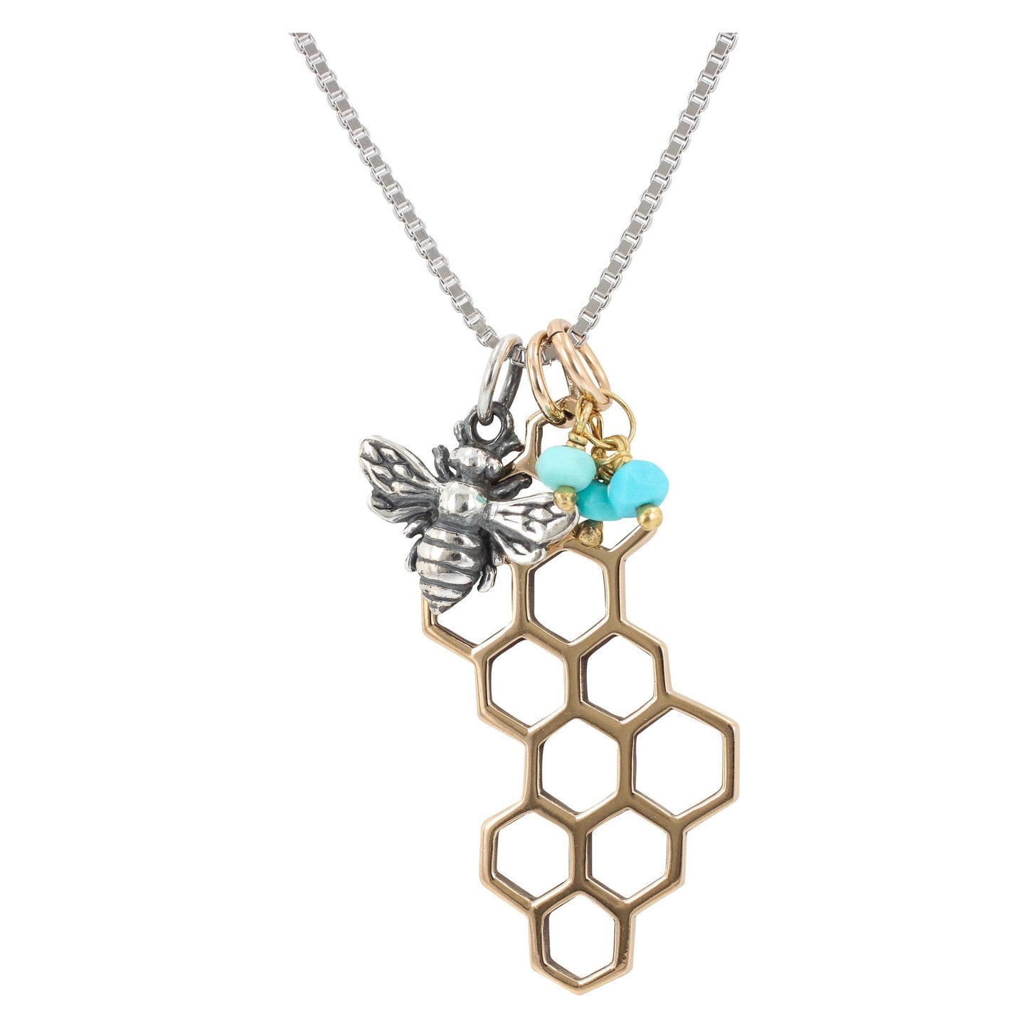 Honeycomb Bee Necklace with Turquoise, #6228