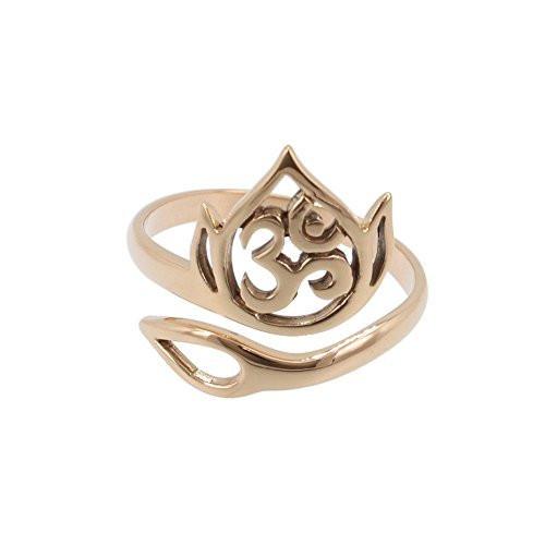 Adjustable Om and Lotus Flower Ring in Bronze, #6927-brz