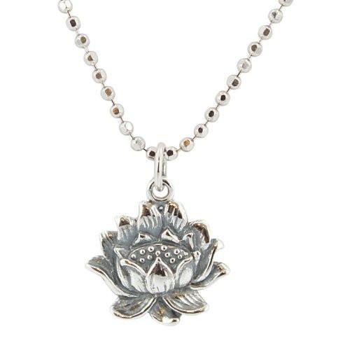 Detailed Lotus Flower Necklace in Sterling Silver, #7095-ss