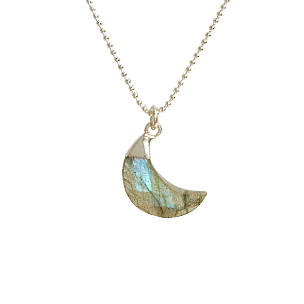 Now in 18" or 20"!  Crescent Moon Gemstone Necklace in Sterling Silver, 12 Stone Choice, #6101-ss