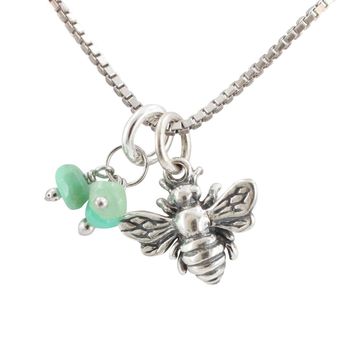 Tiny Honey Bee Necklace with Chrysoprase Gemstones, #6707-ss