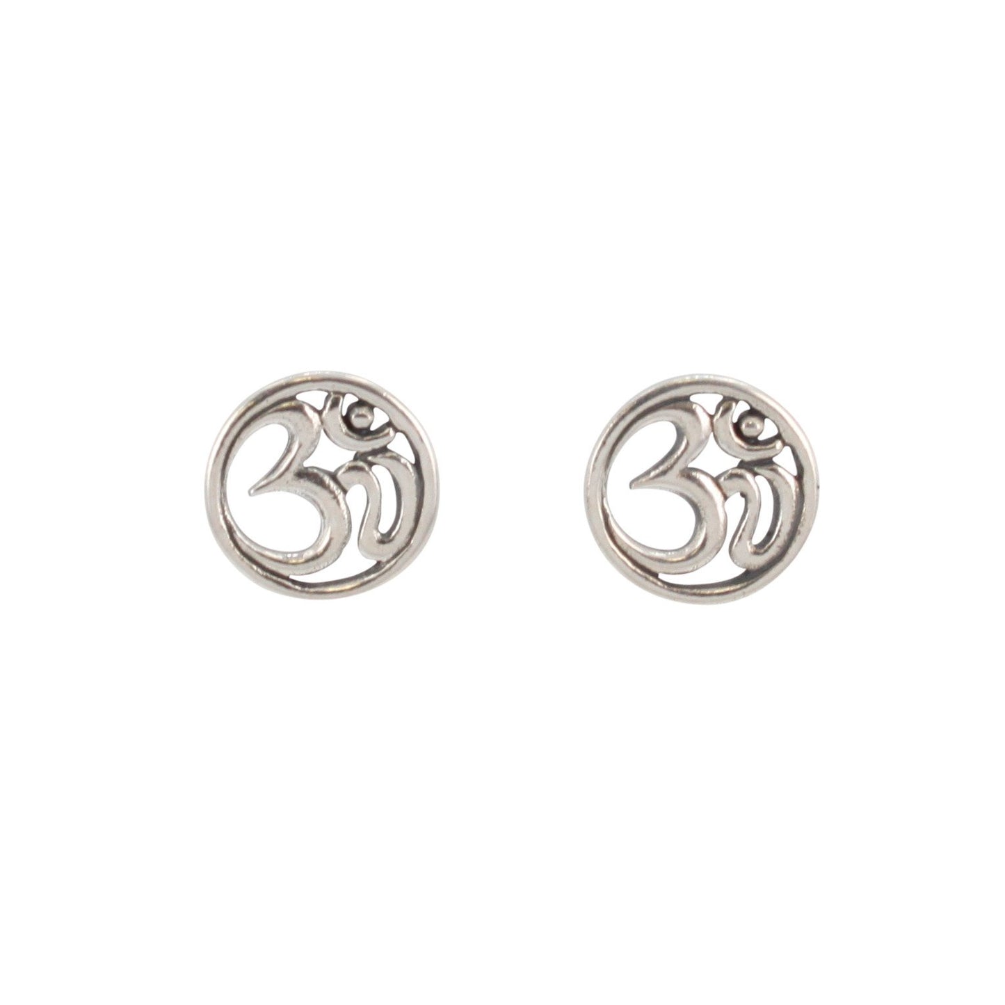 Round Om Earrings in Sterling Silver, #6494-ss