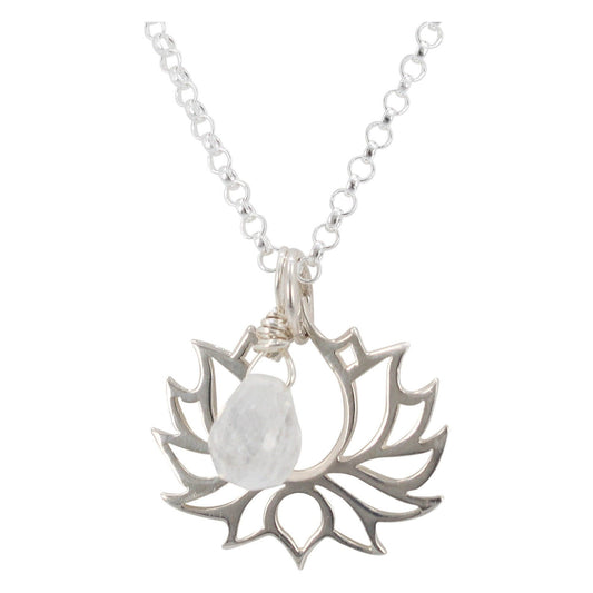 Lotus with Moonstone Briolette Necklace, #6280-ss