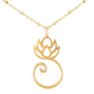 Gold Lotus Flower Charm Holder Necklace, #8144-yg