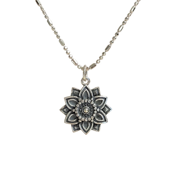 Abundance Mandala Affirmation Double Sided Necklace in Sterling Silver, #6112