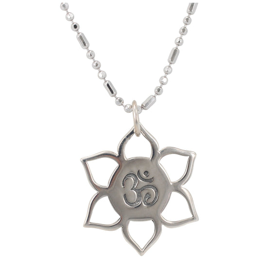 Small Lotus Flower and Om Necklace, #6187-ss