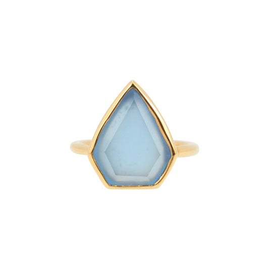 Geometric Blue Chalcedony Gemstone Ring in Gold, #6326-yg