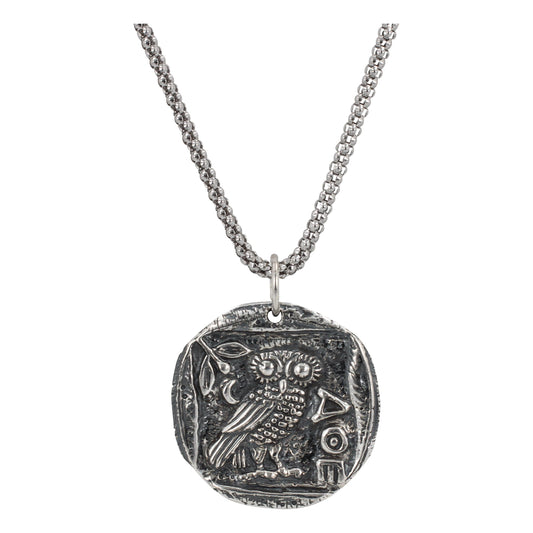 Ancient Greek Coin Necklace with Athenas Owl in Sterling Silver #6329-ss