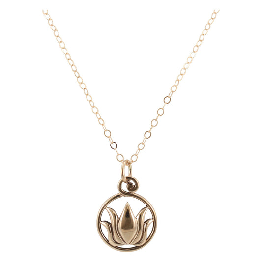 Bronze Round Cut Out Lotus Flower Necklace, #6393-brz