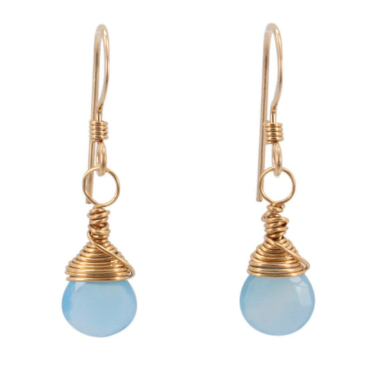 Small Blue Chalcedony Gemstone Earrings in Gold or Silver, #6431