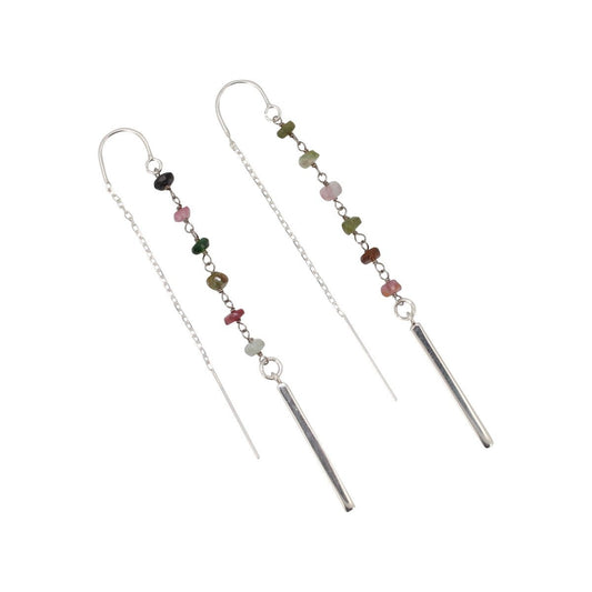 Tourmaline Threader Earrings with Silver Bars, #6453-ss