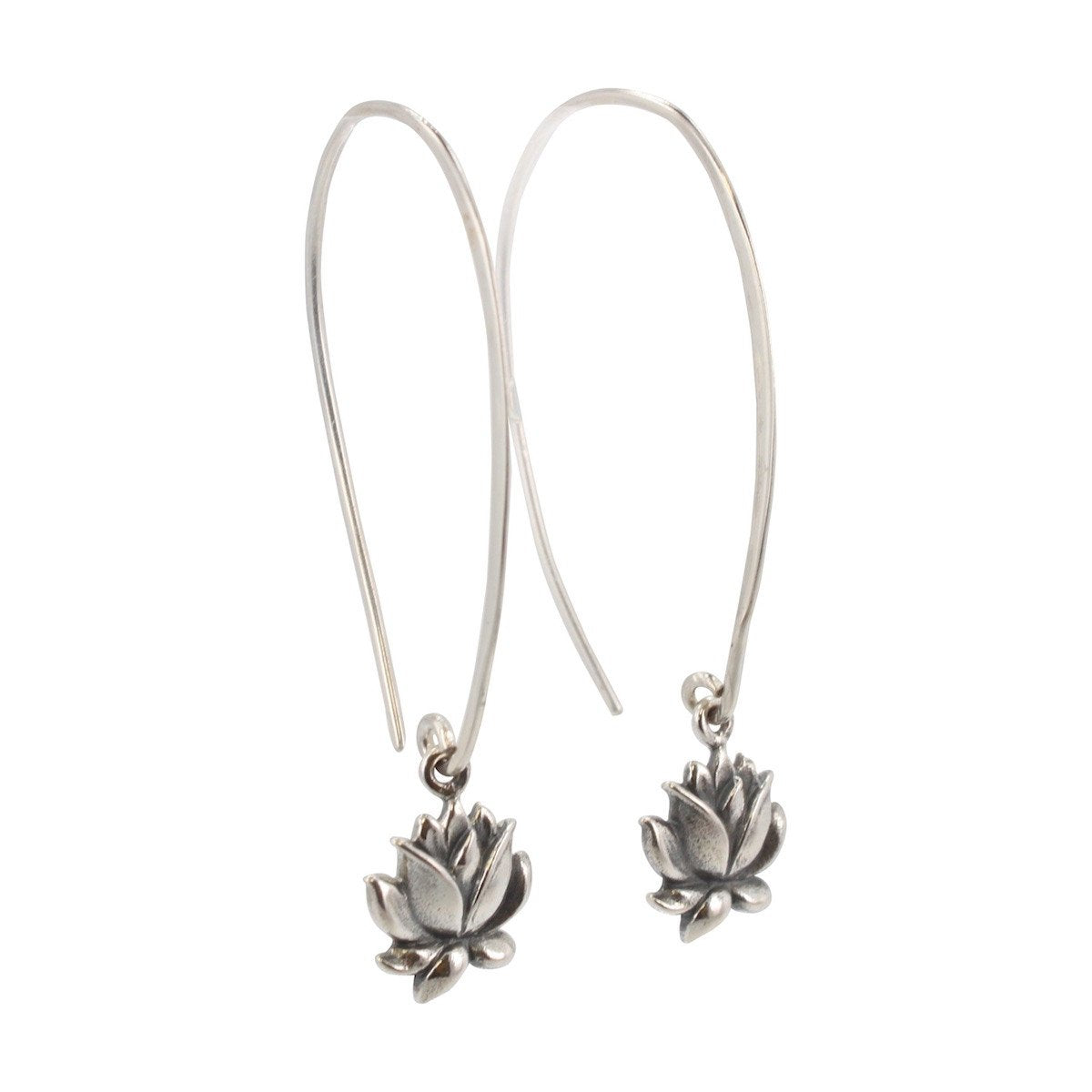 Long Lotus Earrings in Sterling Silver, #6458-ss