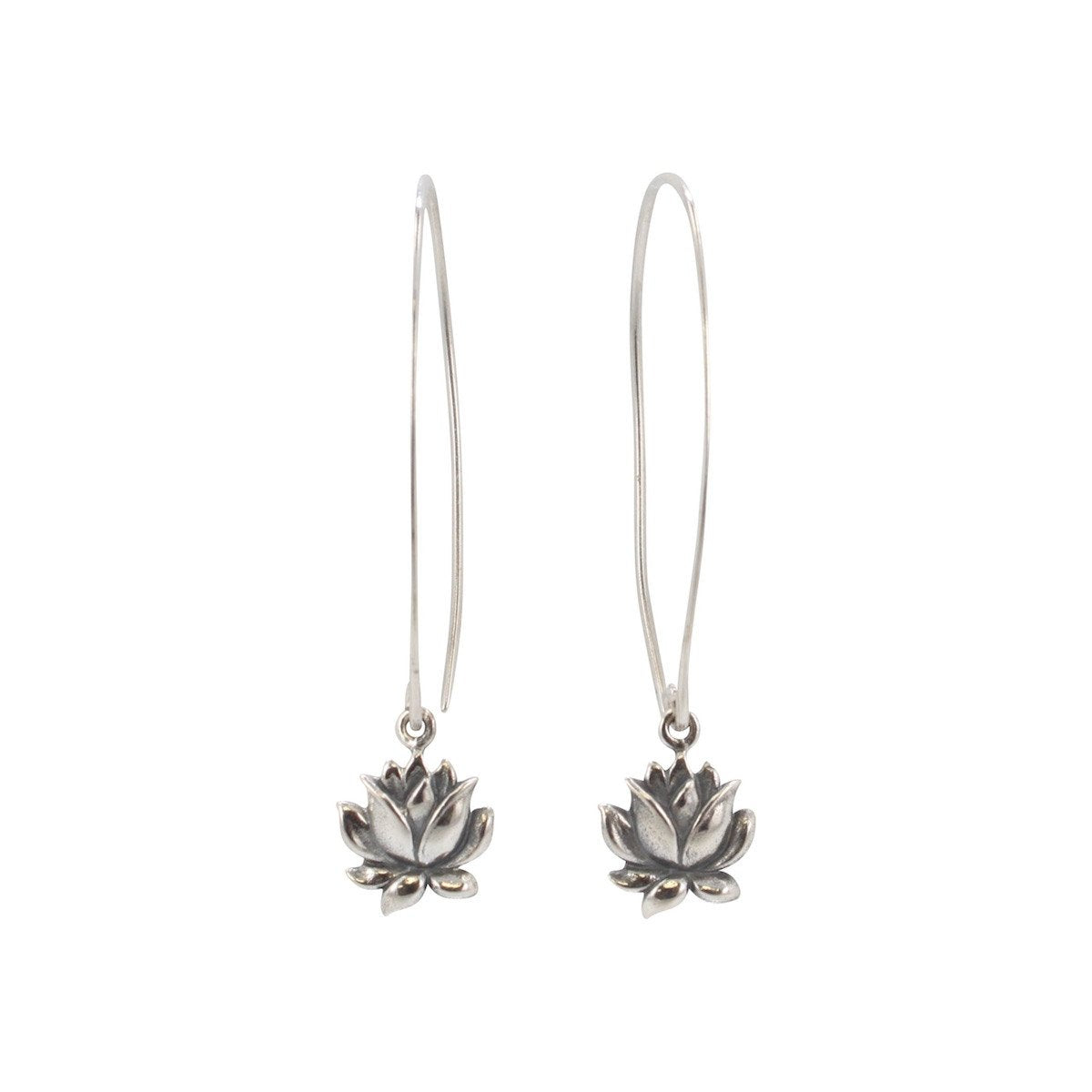 Long Lotus Earrings in Sterling Silver, #6458-ss