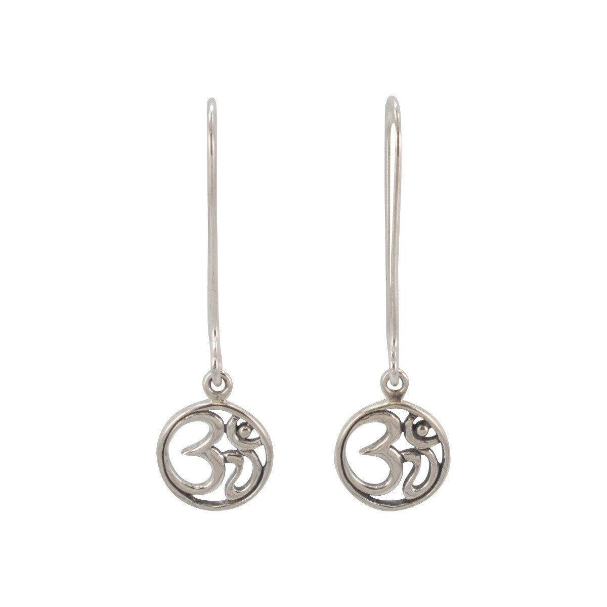 Long Dangle Om Earrings in Sterling Silver, #6459-ss