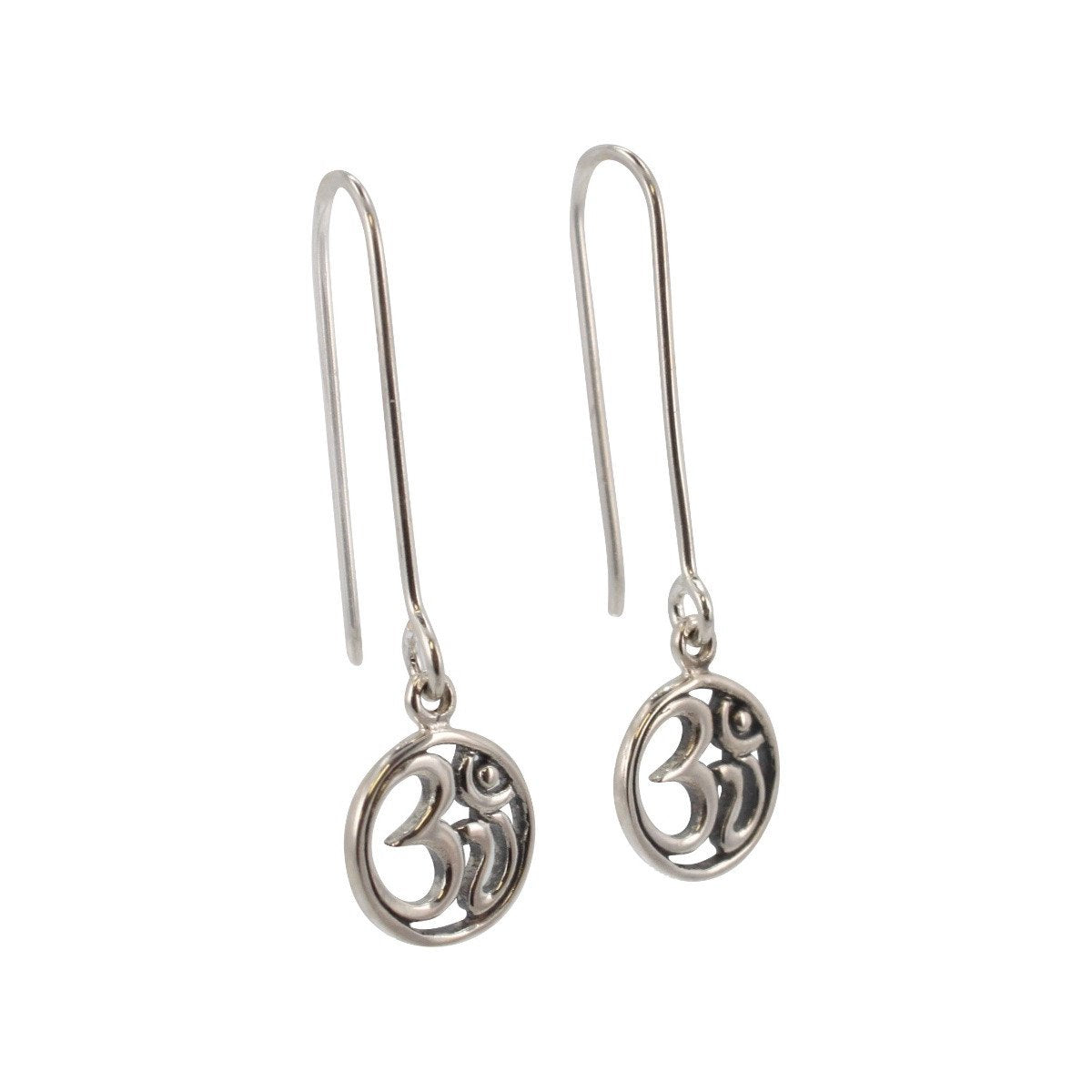 Long Dangle Om Earrings in Sterling Silver, #6459-ss