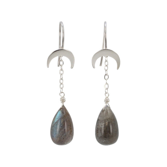 Crescent Moon and Labradorite Dangle Earrings, #6460-ss