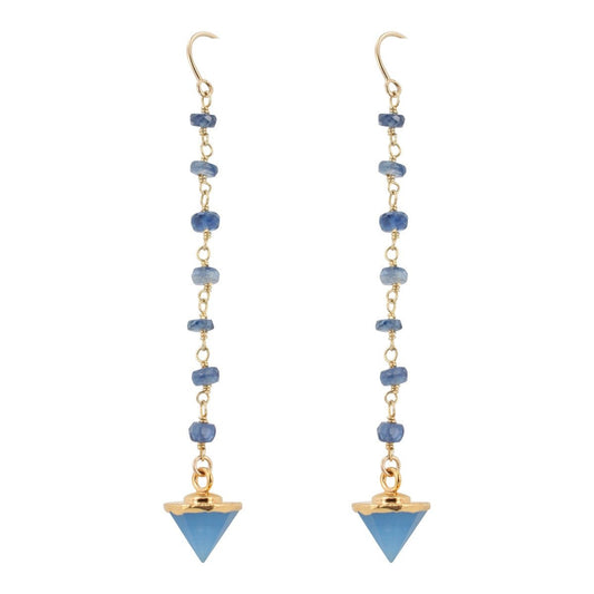 Kyanite and Blue Chalcedony Threader Dangle Earrings, #6463-yg