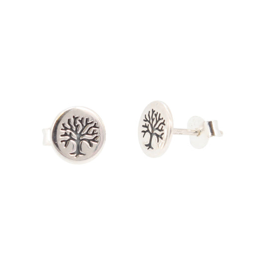 Tiny Round Tree of Life Stud Earrings, #6495-ss