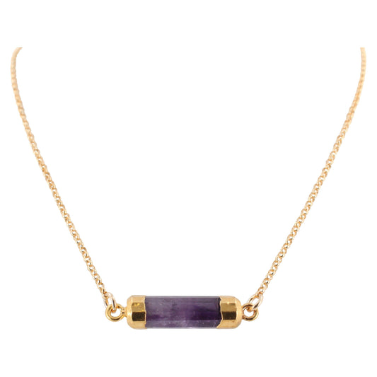 Gold Amethyst Bar Necklace, #6504-yg