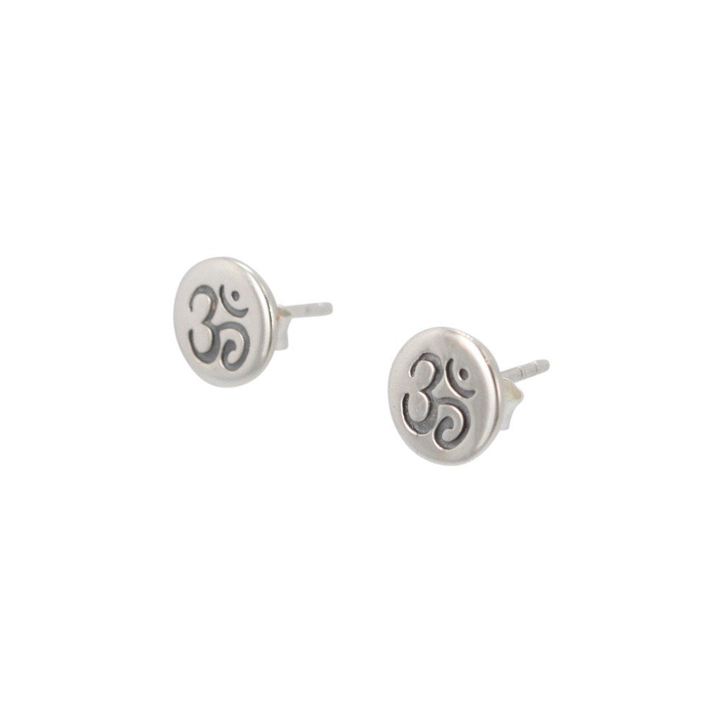 Tiny Om Disc Earrings in Sterling Silver, #6573-ss