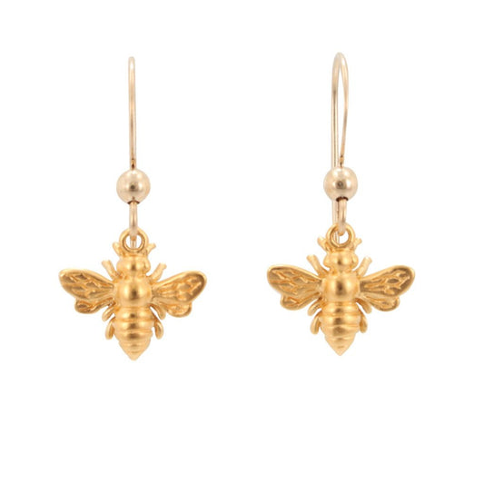 Tiny Gold Honey Bee Dangle Earrings, #6578-yg