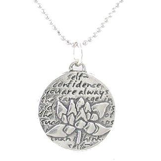 Small Round Reversible Lotus Flower Pendant with Words of Inspiration on an 18" Rhodium Diamond Cut Ball Chain, #8227S