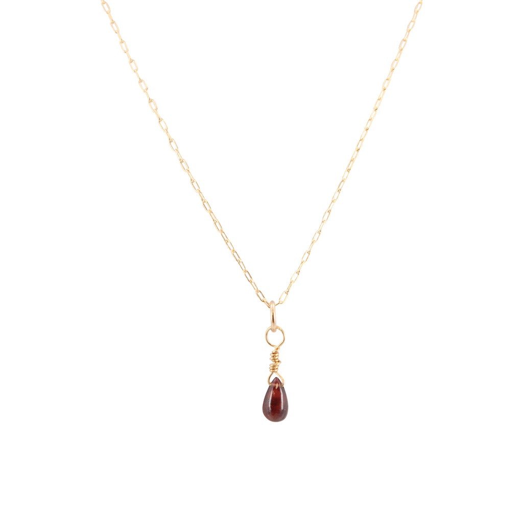 Dainty Heart Chakra Necklace with Garnet Briolette on Gold Filled Chain, #6589-yg