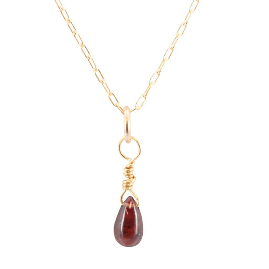Dainty Heart Chakra Necklace with Garnet Briolette on Gold Filled Chain, #6589-yg