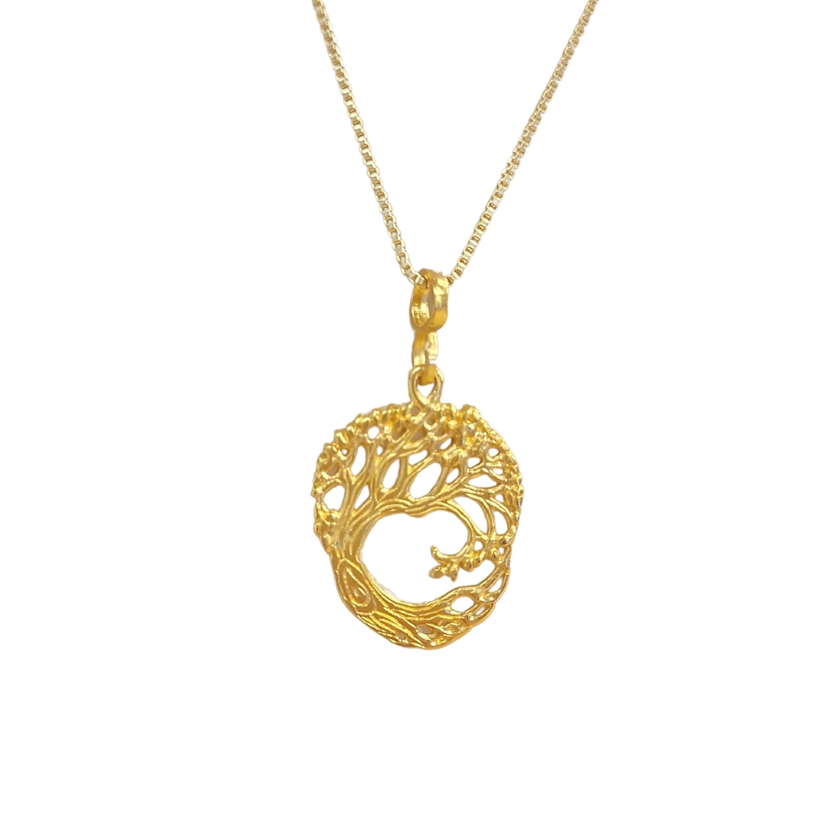 Celtic Family Tree of Life with Heart Shape in Center, Double Sided in 14K Gold Fill on 18" Gold Filled Box Chain, #7411YG