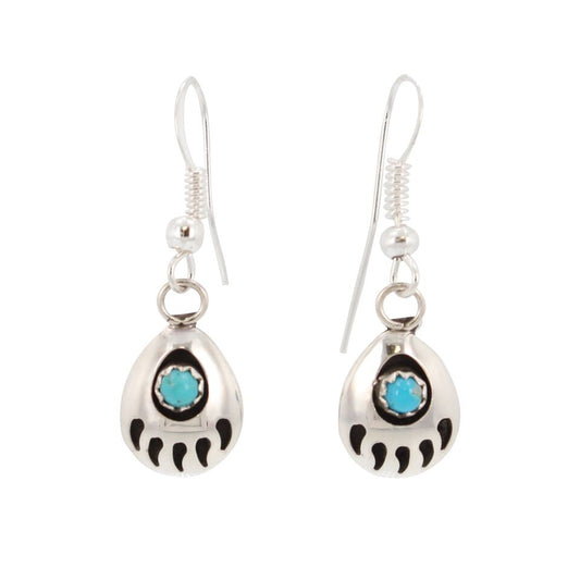 Small Bear Paw Dangle Earrings in Turquoise and Sterling Silver, #10874